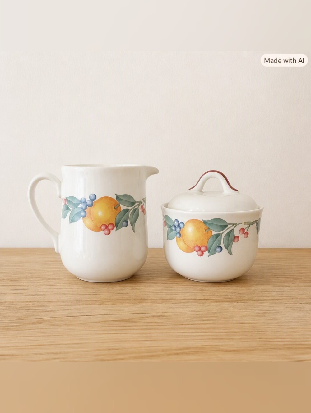 Corelle Country Cottage Fruit Creamer & Sugar Bowl Set Vintage 1990s Kitchenware